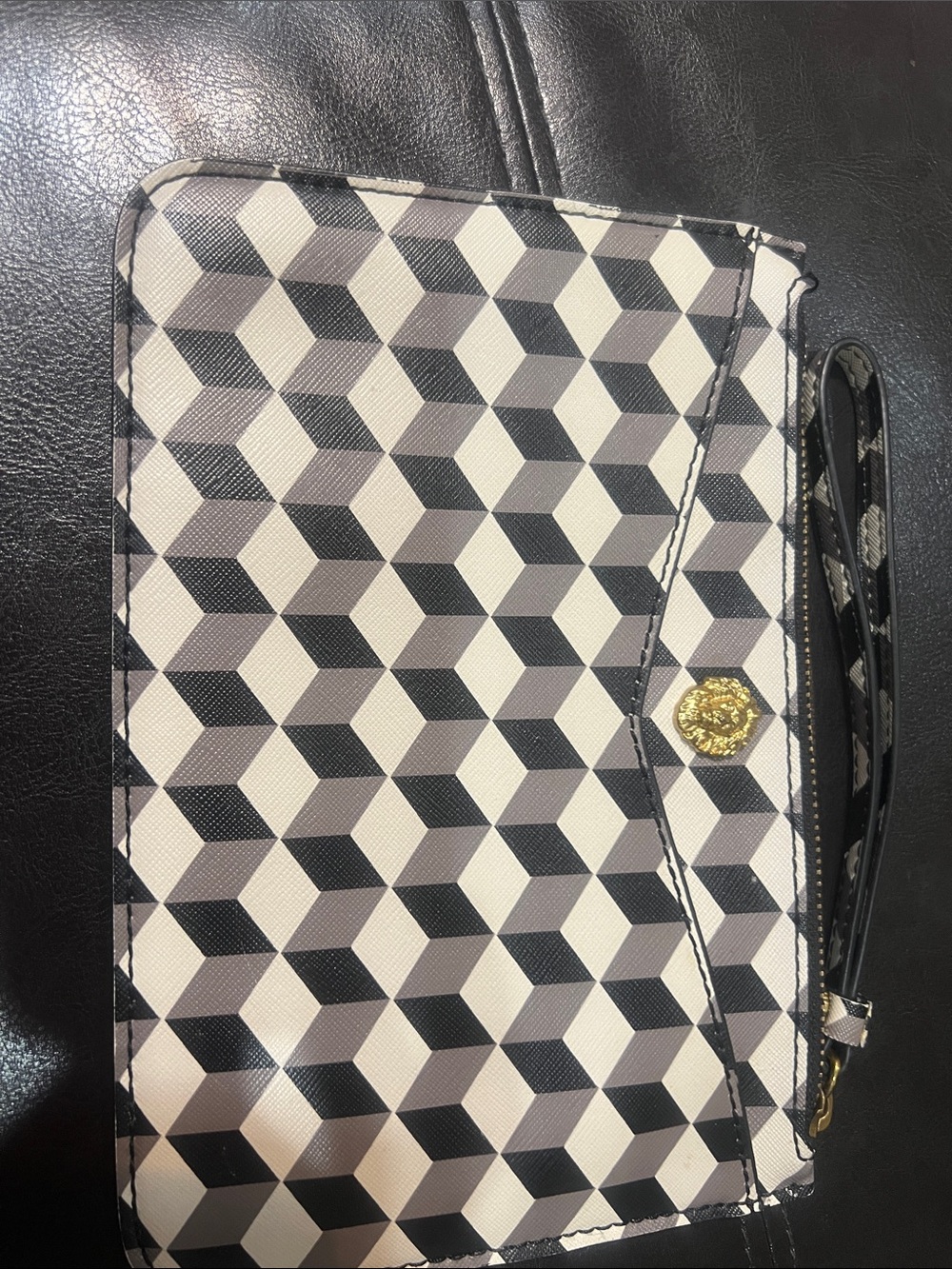 Anne Klein Black, Gray & Cream Geometric Wristlet